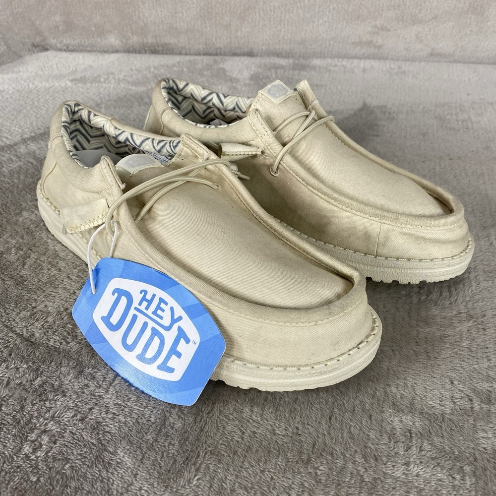 Hey Dude Wally Stretch Canvas Mens Shoes Size 7 Stone White Canvas Loafer NEW